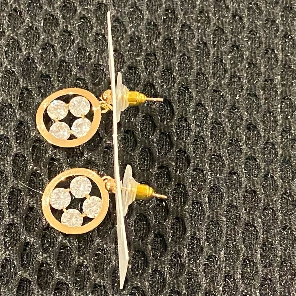 Gold Drop Earrings with Clear Crystals - Hypoallergenic - New With Tags - Picture 9 of 13